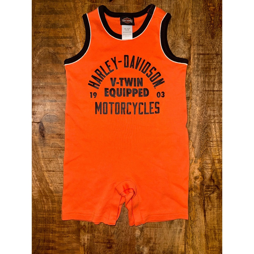 Harley-Davidson Baby Romper Orange V-Twin Biker One Piece 18/24M 3062502